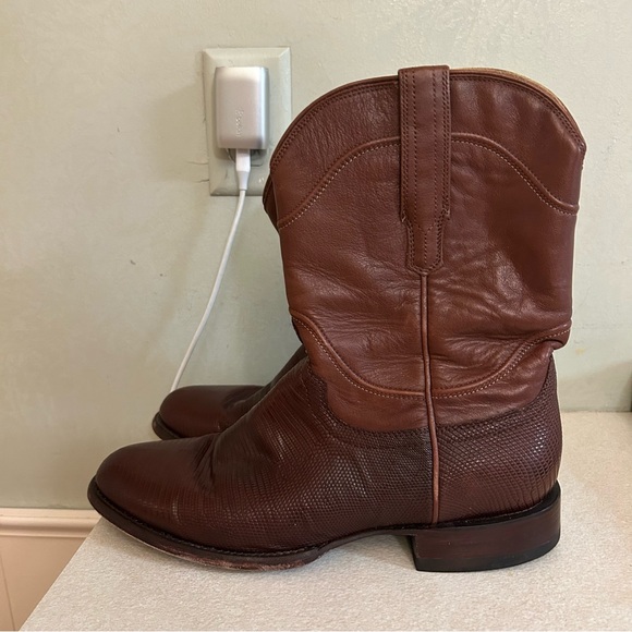 Tecovas Boots Mens 9.5 D Brown Leather Handmade Genuine Lizard Cowboy Rugged